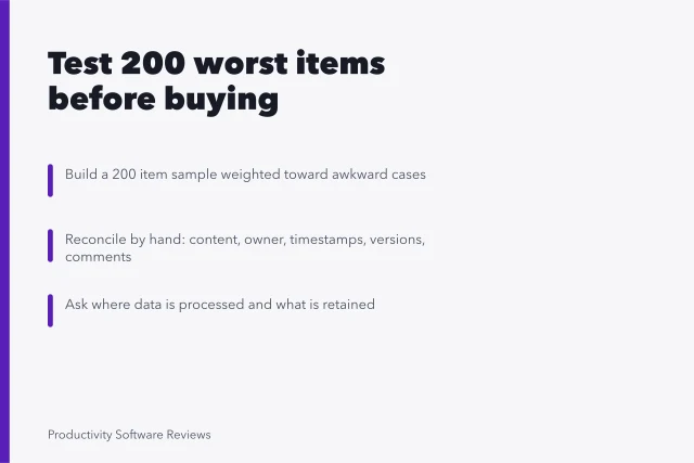 Card on testing a 200 item worst-case migration sample by hand. Why does a worst-case sample matter more than a software migration ranking?
