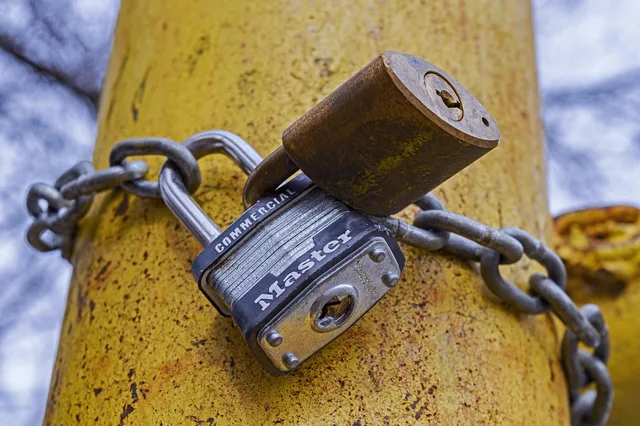 lock, padlock, lock and key, chain, security, closed, locked, key, secure, private, padlocks, fence, gate, fence post, pole, gate closed, brown email, brown security, brown key. 5 things worth knowing about business email security
