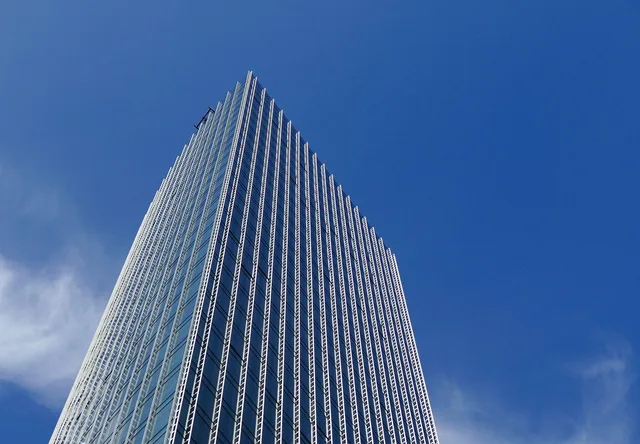 facade, skyscraper, architecture, heaven, view, building, modern, high, window, glass, urban, glass facades, glass front, structure, outline, frankfurt, city, office building, blue, office building, office building, office building, office building, office building. The office suite feature that pays off later is structure, not styling