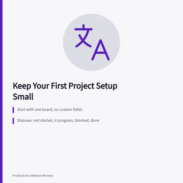 Card summarizing a deliberately small first project management setup. Why should a first project management setup stay deliberately small?