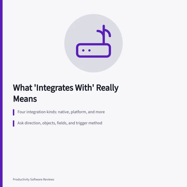 Card summarizing software integration evaluation criteria and failure modes. 9 pointers on software integrations that hold up